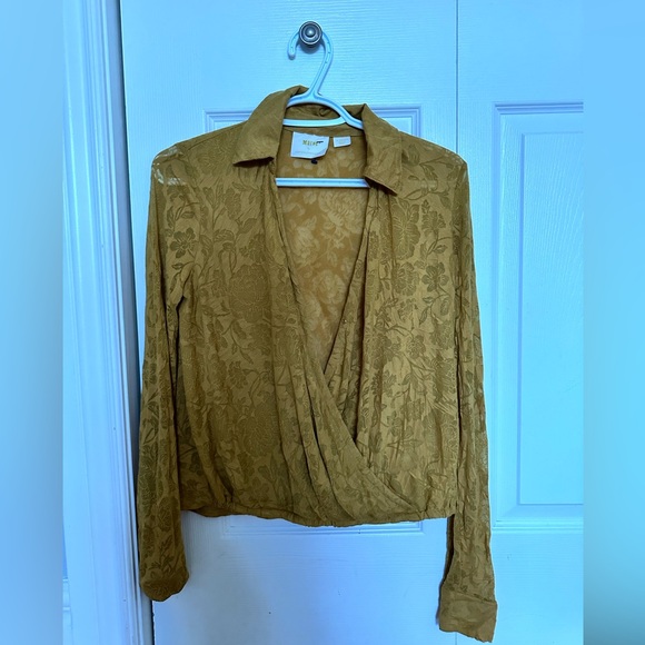- ANTHROPOLOGIE Maeve Lydia Floral Burnout Wrap Top in Gold - Picture 4 of 4